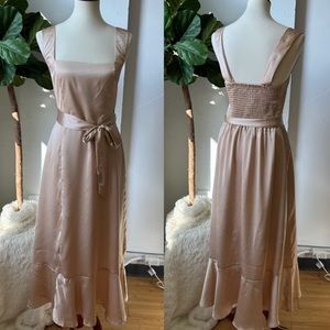 Show Me Your Mumu Claire Midi Dress Champagne Luxe Satin Size Large